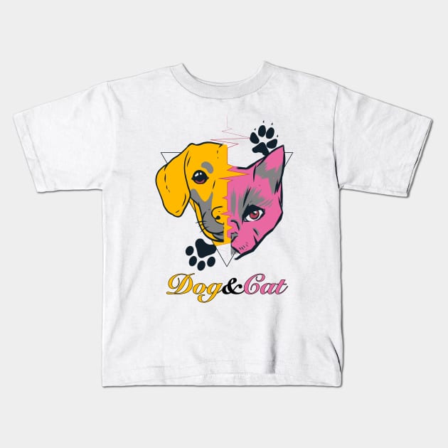 Dog and Cat Pet Drawing Art Kids T-Shirt by Jay's Design